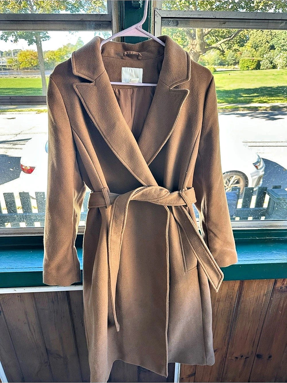 H&M Belted Wool Trench Coat in Brown Size Medium